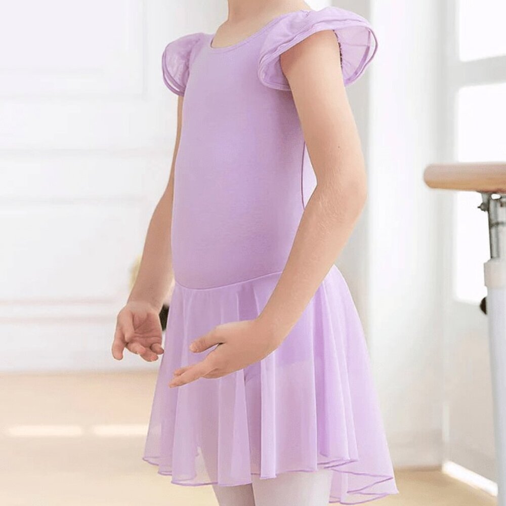 Toddler Girl Flutter Sleeve Ballet Leotard, Purple, XS